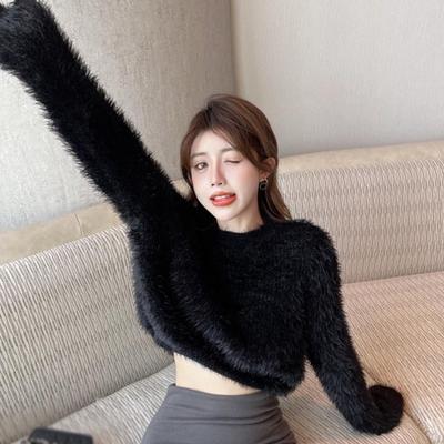 Damen Pullover Einfarbig Süß Lässig Bauchfrei Retro
