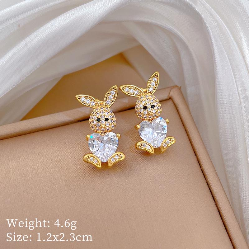 Titanium Steel Rabbit Necklace and Earrings Set - Light Luxury Micro-Inlaid Design for Banquets and Personal Style