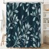 Modern Grey Leaf Print Shower Curtain Waterproof Bath Rug Decorative Home Decoration Blue White