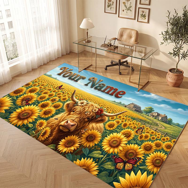 Floral Garden Theme Soft Crystal Velvet Rug Custom Name & Text Print Non Slip Floor Rug for Bedroom Living Room