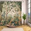 1pc Botanical Jungle Shower Curtain - Tropical Forest Design, Exotic Birds & Animals, Lush Greenery,Red Orange Flowers,Polyester