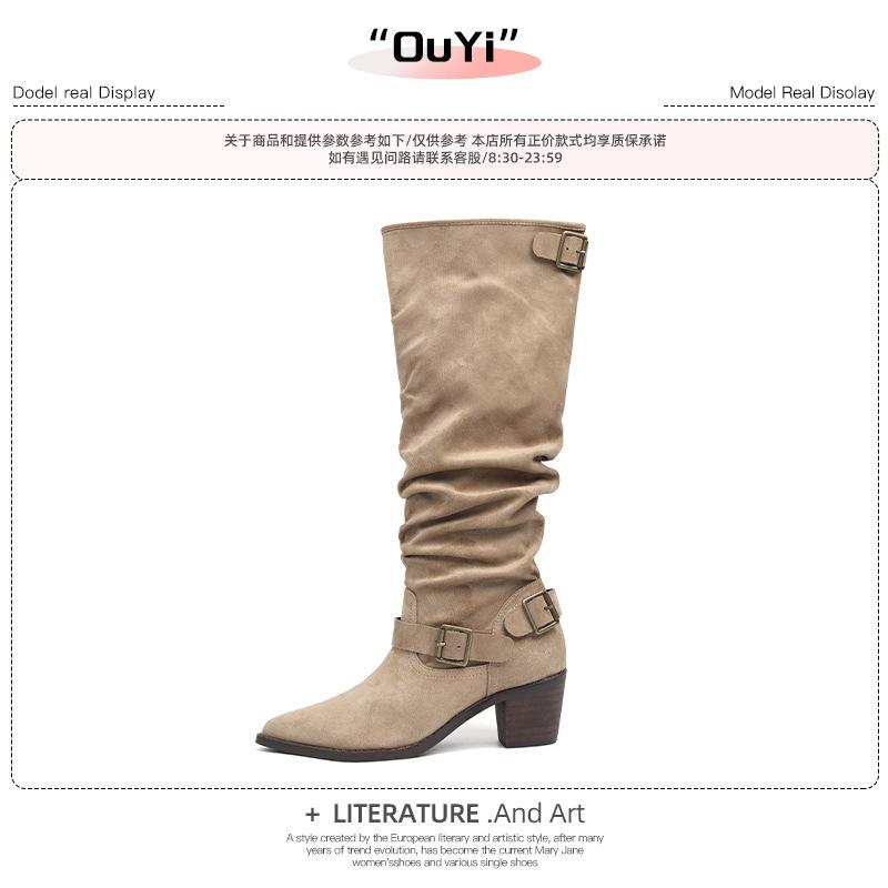 

Версия из овчины~ белые ботфорты с острым носком женские летние новые модели но ботфорты до колена на толстом каблуке рыцарские ботинки тонкие ботинки с большим обхватом голенища 40 хаки