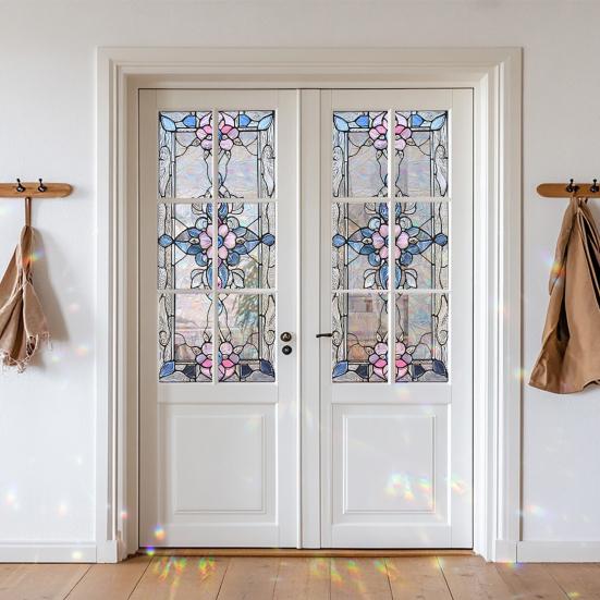 Stained Glass Window Privacy Film Vintage Decorative Frosted Static Cling Waterproof Reusable UV Sun Blocking Glass Sticker Cover
