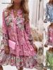 New Summer V-neck Chiffon Pleated Print Dress