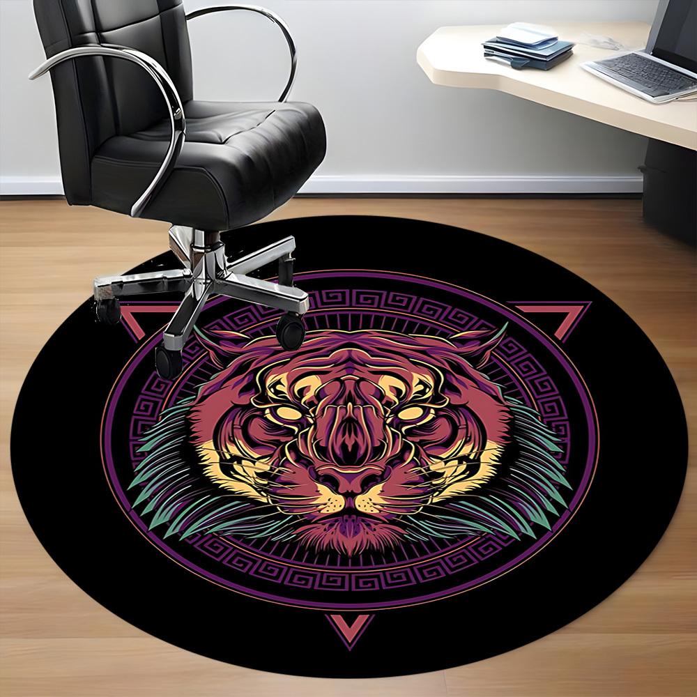 1pc Tiger Mandala Office Round Area Rug, Under Office Chairs Bedroom Living Room Home Decor, Room Deco, Available In Various Sizes