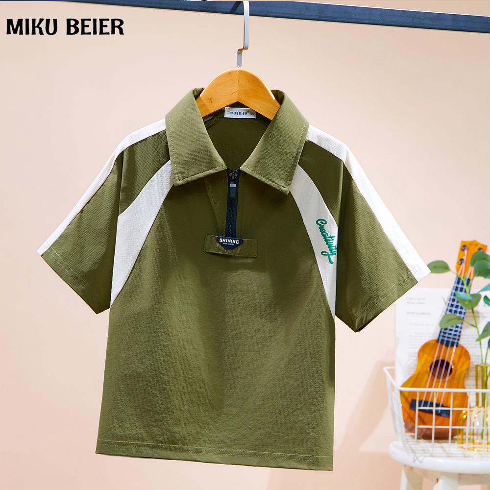 Children's Trendy Color Block Polo Shirt, Short Sleeve, Breathable Casual Top for Middle and Big Kids