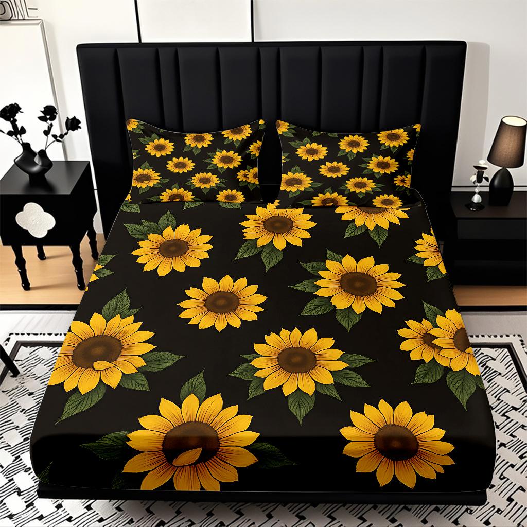 Home Textiles Sunflower Pattern 3D Digital Printing Sanded Sheet Three-Piece Set, Pattern