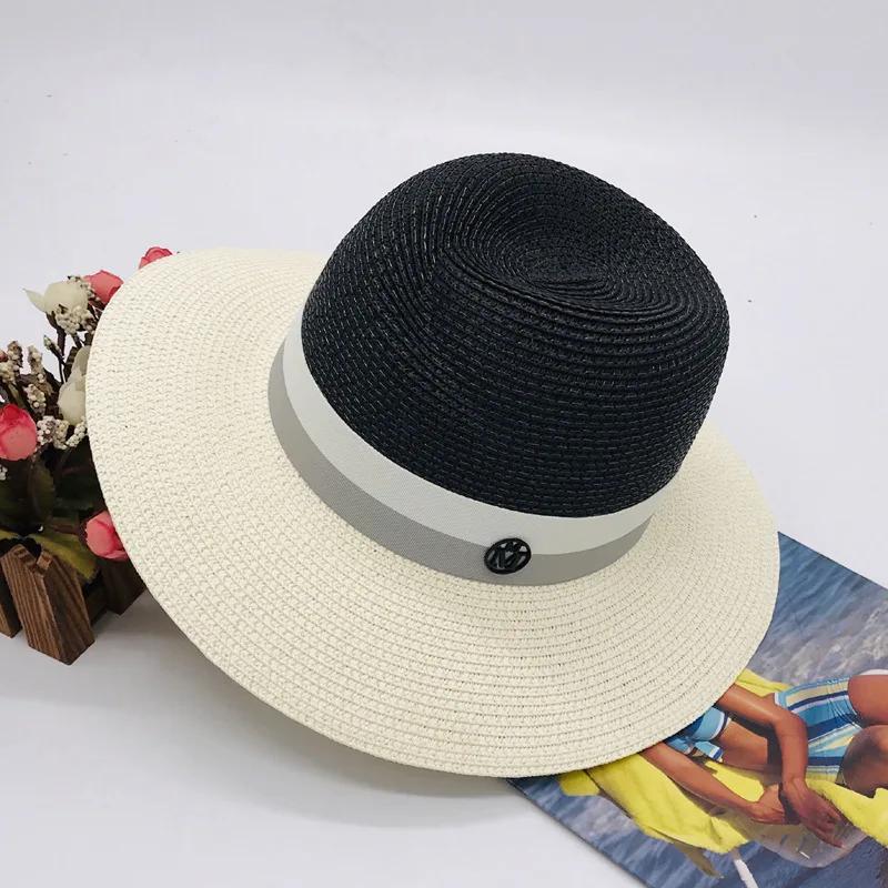 

2024 New High-end High-quality Ladies Wide-brimmed Jazz Hat Straw Hat Pink Gray Stitching Sunscreen Casual Sunshade Straw Hat 54-58cm