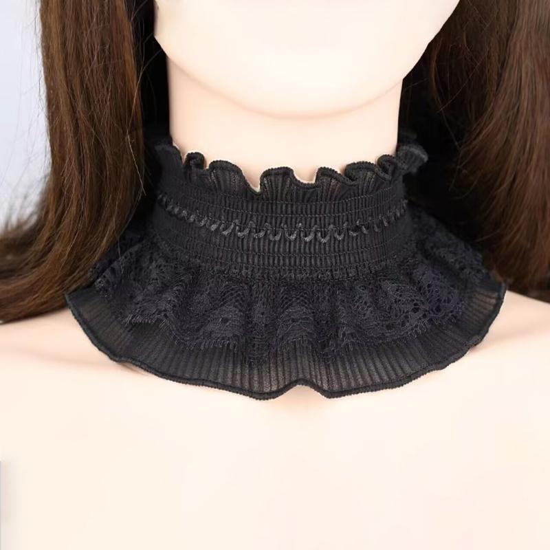 White Black Ruffle Elastic Lace Fake Collar Scarf High Neck Collar Pullover Elegant Neck Cover False Collar Clothing Accessories