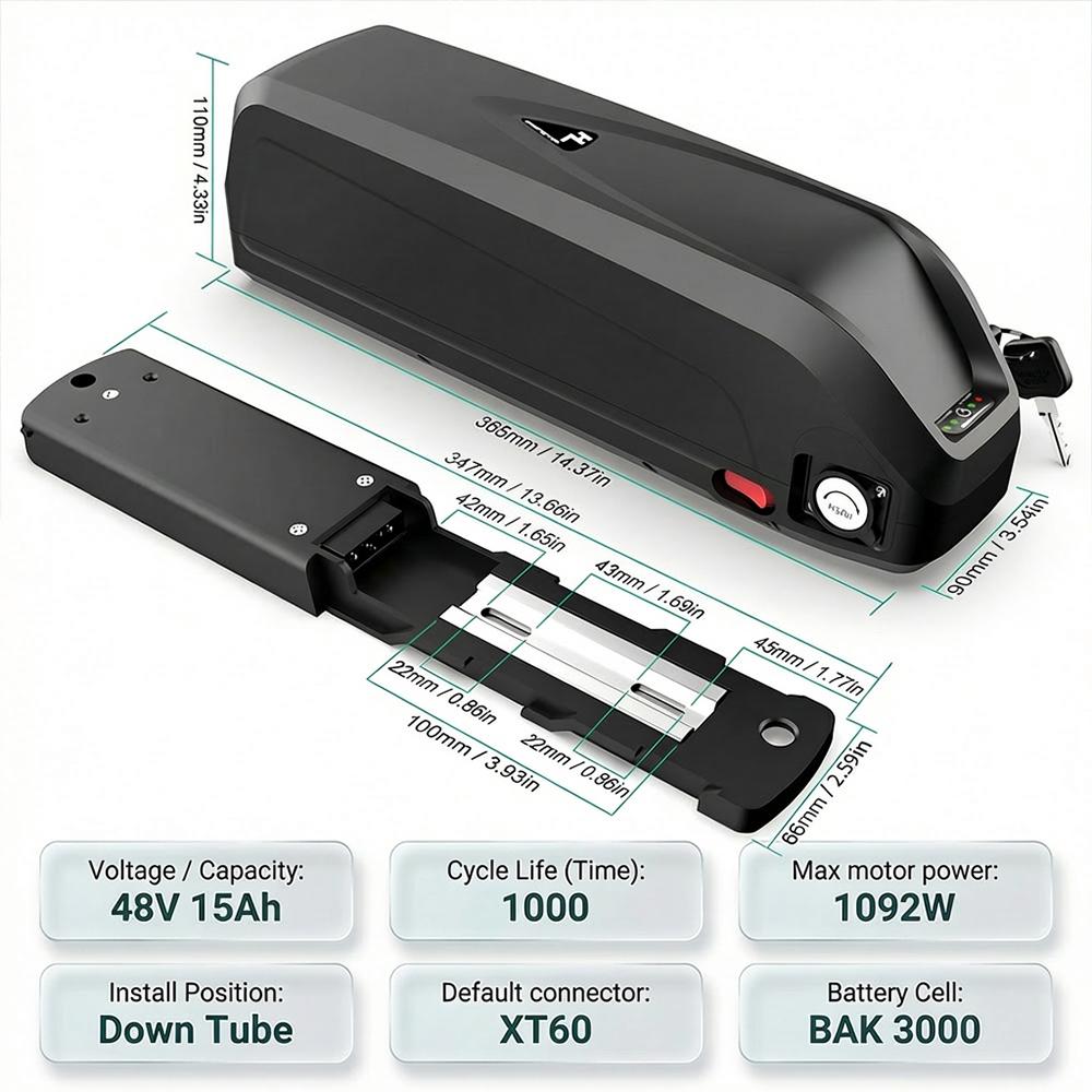 Germany Warehouse 48V 15Ah Electric Bicycle Lithium Battery, 3000mAh China Cells with 30A Smart BMS 2A XT60 Output