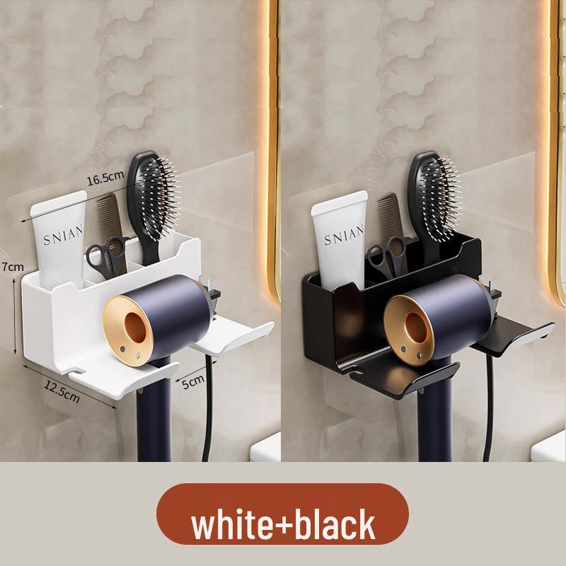 Punch-Free Wall-Mounted Hair Dryer Holder and Storage Rack