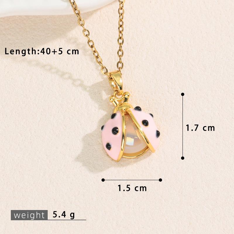 Whimsical Ladybug Pearl Pendant Necklace with Colorful Oil Drip and Star Accents