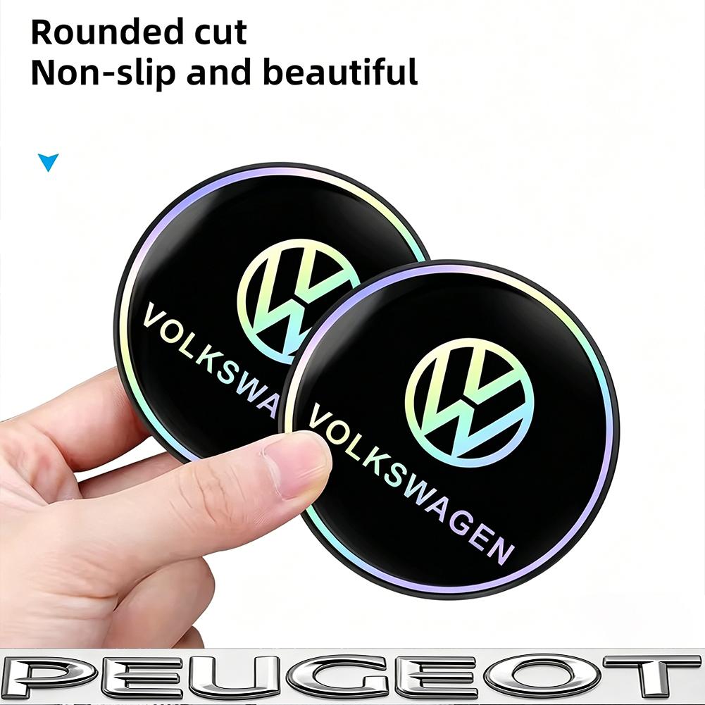 2Pcs Car Emblem Water Cup Pad Color Insulated Coasters Mat For VW Golf Tiguan T-Roc Polo Passat ID.4 T-Cross ID.3 Taigo ID.7 MK7 RJ4