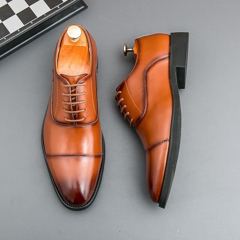 Size 48 Men's Pointed Leather Shoes Business Dress Lace-Up Men's Shoes Trend Groom Wedding Wedding Shoes