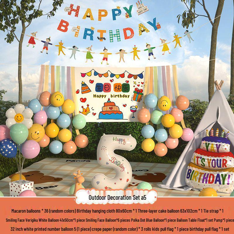 Xiaohongshu První narozeninová kempingová párty Balónky a banner pro děti