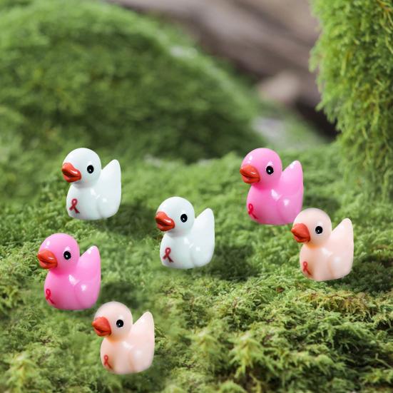 60Pcs Breast Cancer Mini Duck Figurine Red Ribbon Duck Resin Statue Miniature Animal Ornament Decoration Breast Cancer Awareness Month Gifts
