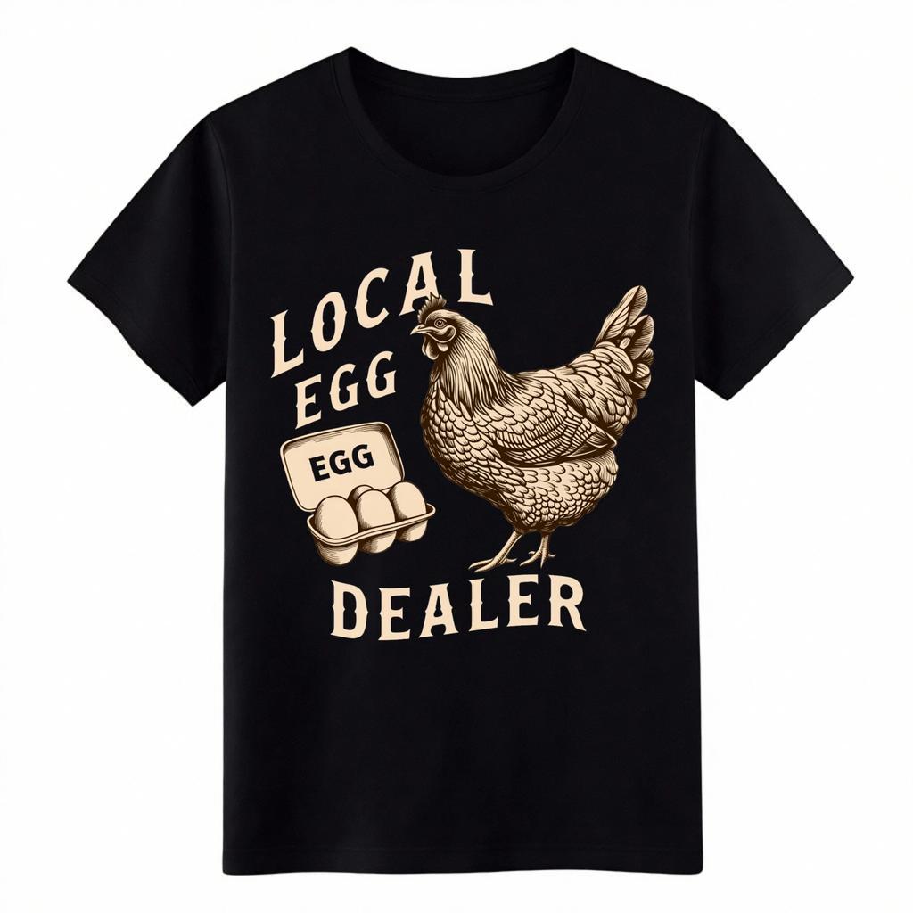 Camiseta Gráfica Engraçada de Desenho Animado Vendedor de Ovos Local Galinha Unisex Camiseta Casual de Fazenda