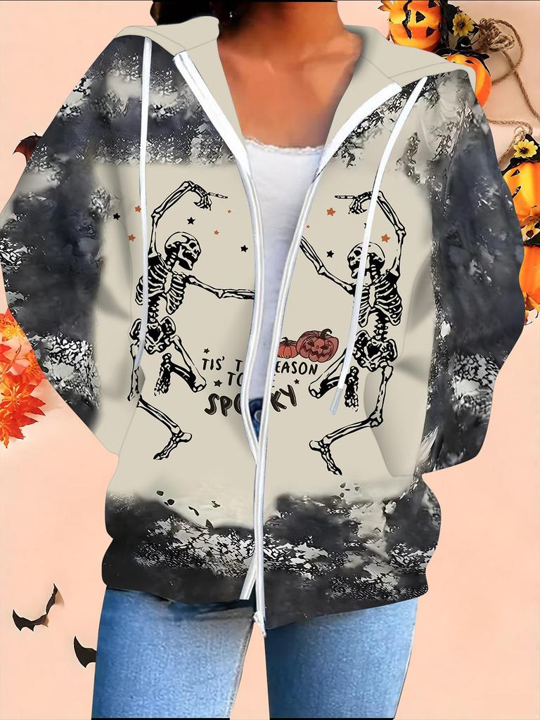 Halloween 3D-gedruckter Kapuzen-Cardigan Übergröße Herbst Winter Retro