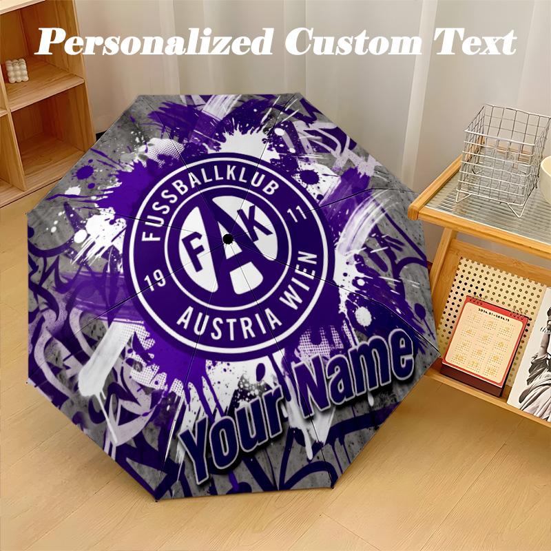 8 Rib Auto Folding Umbrella Austria Wien FC Print Custom Name Text Portable Rain Gear