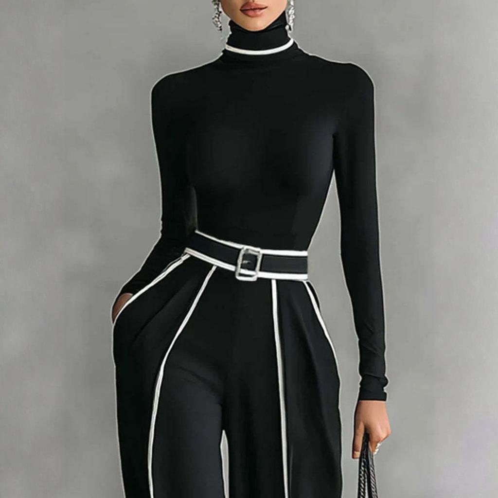 Women's Fashion Long Sleeve Casual Wide Leg Pants Two Piece Set