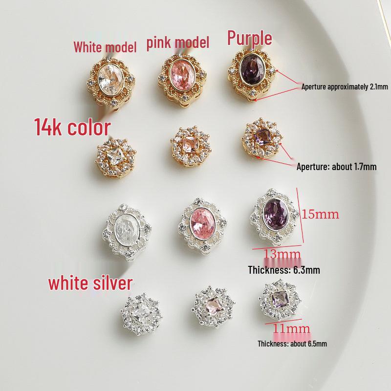 14K Gold-Filled Zircon Lace Rhombus Spacer Beads Round Pearl Necklace DIY Jewelry Accessories