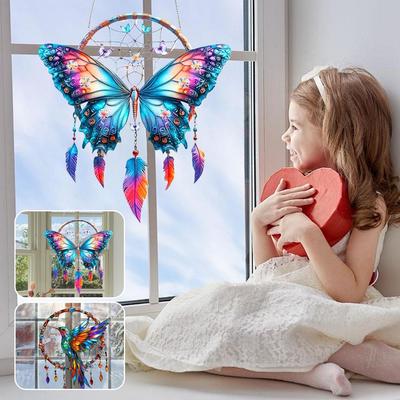 1PCS Acrylic Dream Pendant Catcher Hanging Ornament Waterproof Design Home Decor Butterfly Hummingbird Art Gift Idea Decoration