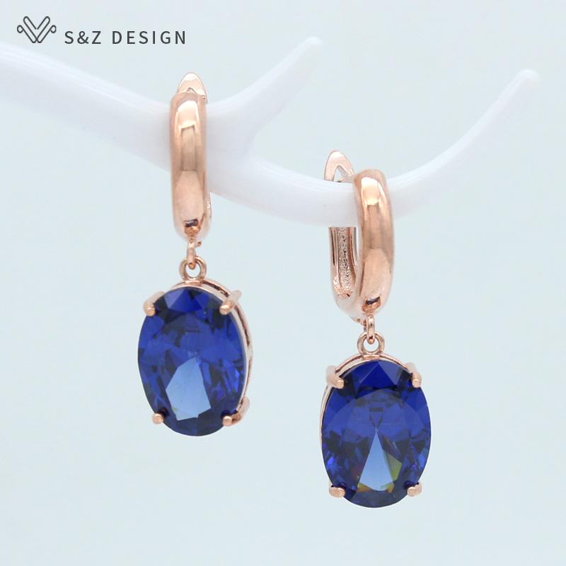 Moda owalne różowe złoto kolor cyrkonia jajko kształt spadek kolczyki dla kobiet biżuteria dziewczęca wesele prezent