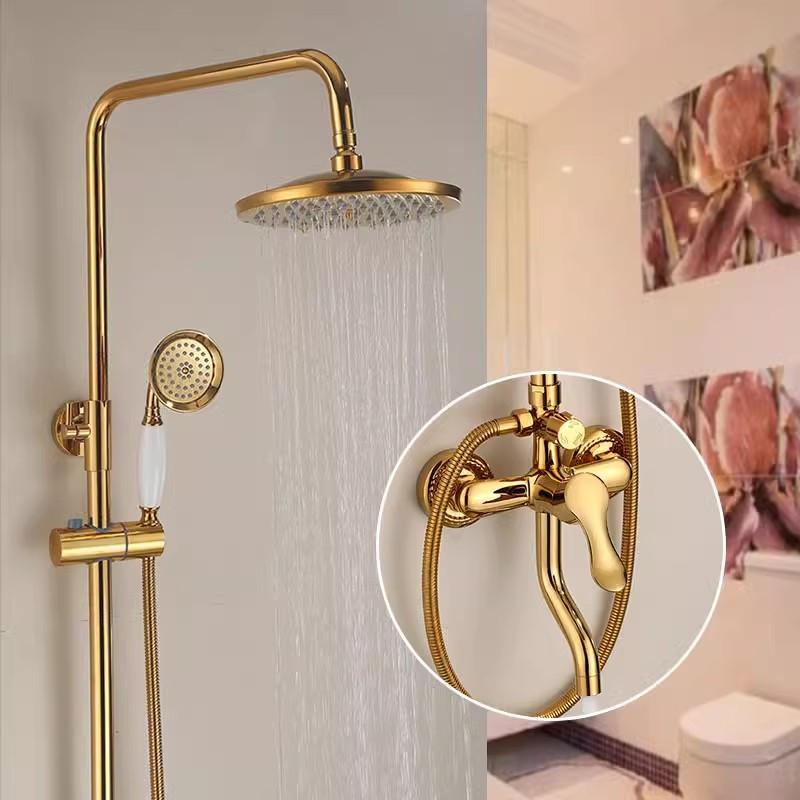 Tuqiu Gold Bathroom Shower Faucet Set Chrome Bathroom Rainfall Shower Mixer Tap Polished Gold Brass Bath and Shower Faucet Set