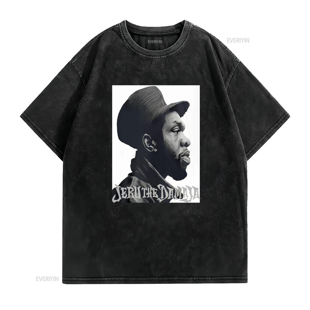 Hip Hop Jeru The Damaja Czarny T-shirt Rozmiar S 5XL Vintage Spłowiały Ubrania Projektanta Graficznego Miękki Oddychający Top Do Codziennego Noszenia
