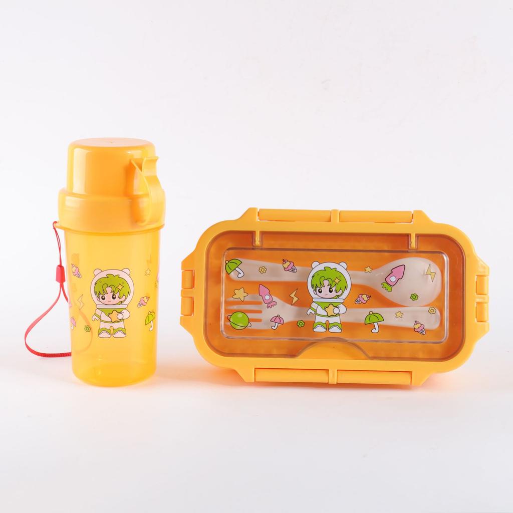Kid's Lunchbox and Mug Set Cartoon Plastic Bento Box With Tableware Microwaveable Food Storage Container School Child Snack Box