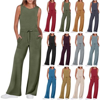 Women's Casual Versatile Sleeveless Solid Color Commuting Straight Tube Jumpsuit