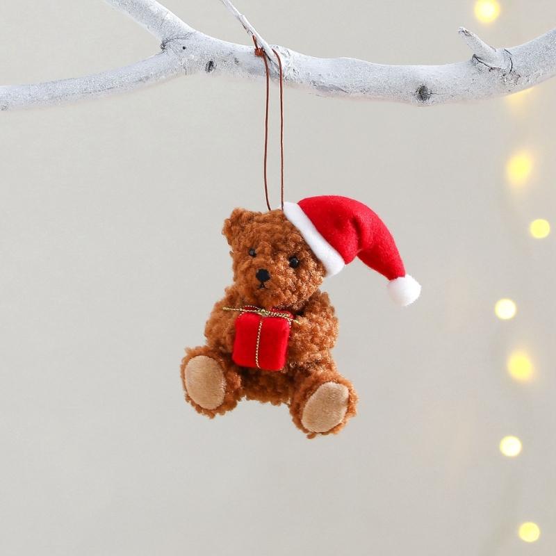 Plush Bear Pendant Hanging Ornament Lovely Christmas Tree Decoration For Indoor Outdoor Holiday Party Decoration