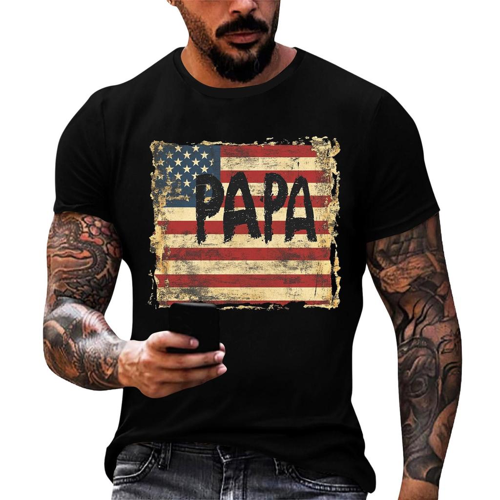 Men's Loose Fit Short Sleeve T-Shirt with Patriotic Flag Print Casual Summer Daily Wear Comfortable Lightweight Top