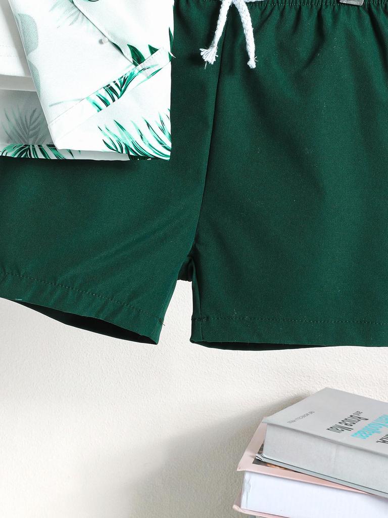 Boys' Tropical Leaf Print Shirt & Shorts 2Pcs Outfit
