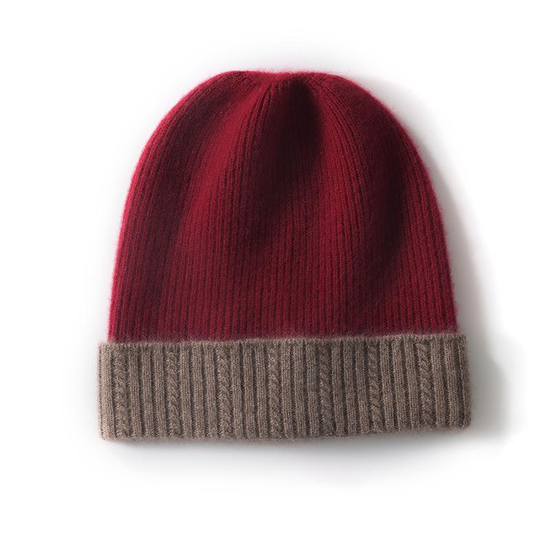 Women's Color Block Cashmere Knit Hat - Warm, Thick, Ear Protection for Outdoors