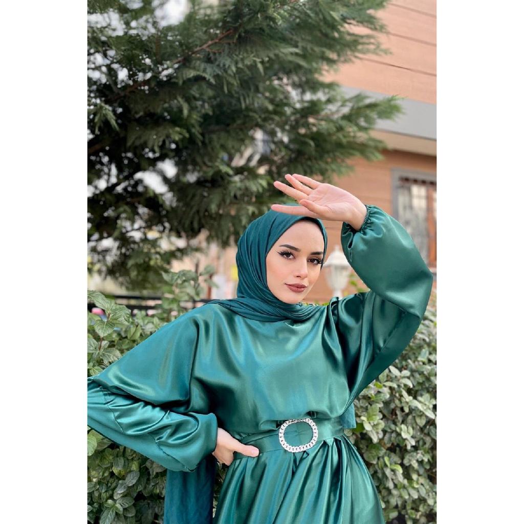 Rochie de seara din satin cu curea cu talie elastica Albastru bleumarin