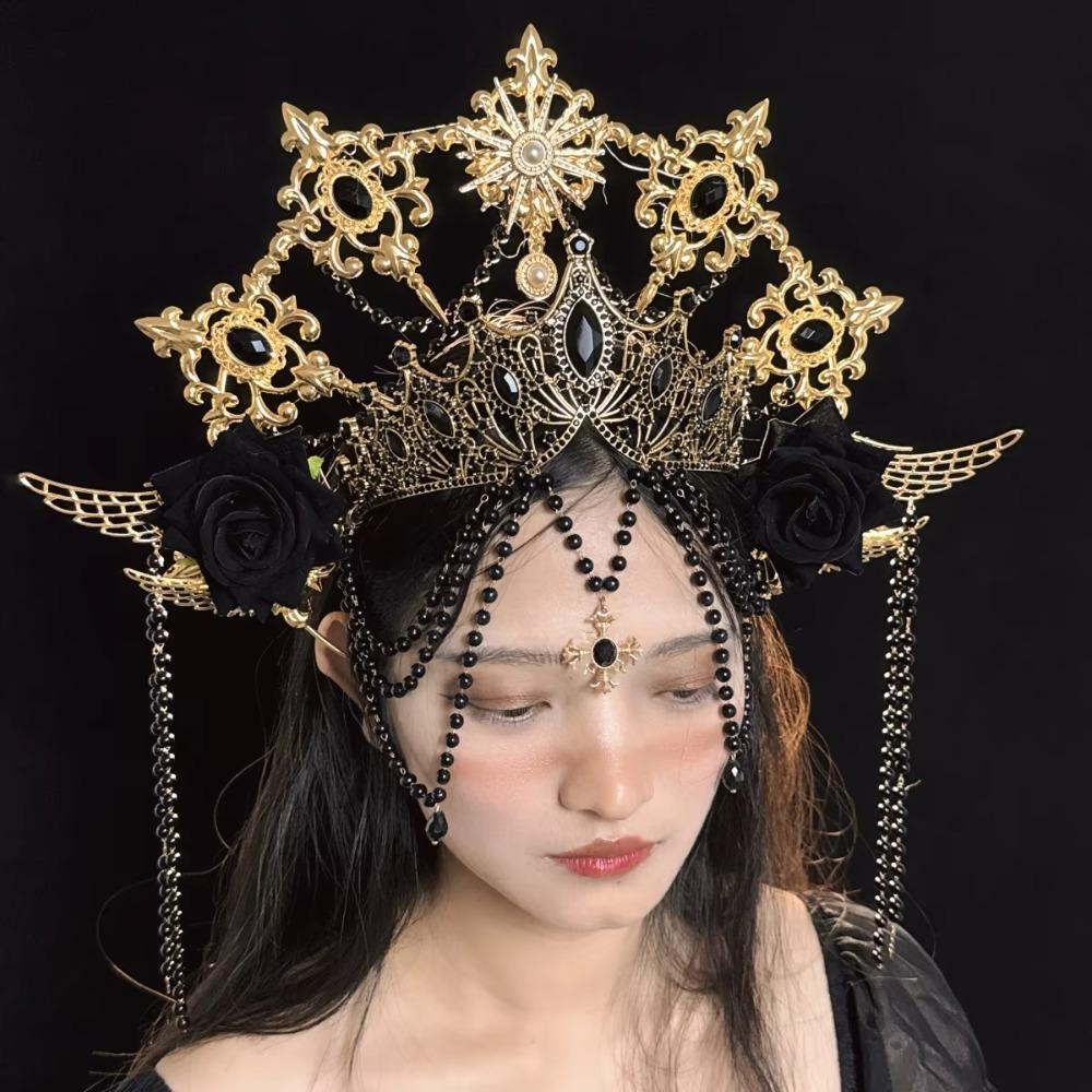 Stage Performance Baroque Rhinestone Crown Elegant Princess Tiara Goddess Halo Headwear  Lolita