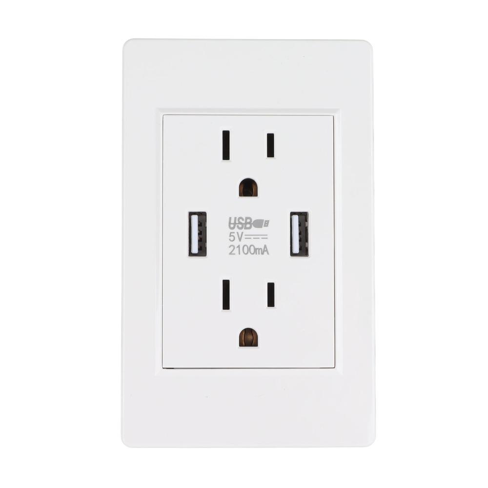 White Charging Power Outlet Fast Charging AC USB Outlet Durable USB Wall Outlet  Living Room