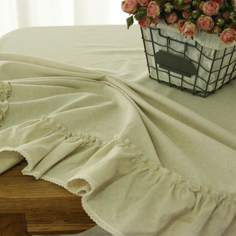 Oatmeal Frill Linen Tablecloth (Rectangular, 6-seat) 130x210 One color