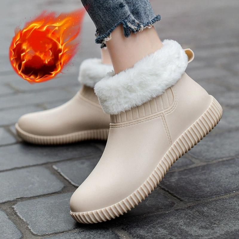 Japanese Rain Boots Women's Low-cut Waterproof Shoes Plus Velvet One-piece Non-slip Sole Work Rubber Shoes Fashion Rain Boots