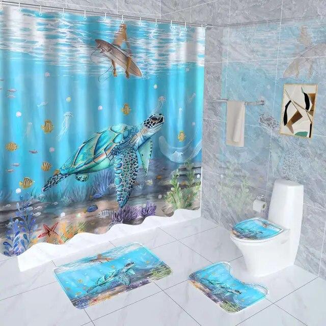 Żółw morski zestawy zasłon prysznicowych wodoodporny ocean morski Vintage Animal łazienka wanna zasłony maty do kąpieli dywanik pokrywa klapy sedesu