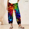 Women Plus Size Cross Hem Long Pants Colorful Sketch Heart Star Graffiti Print Loose Casual Trousers