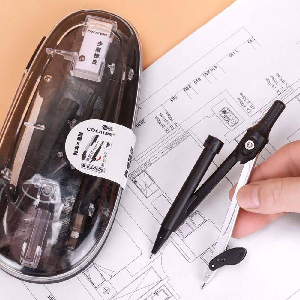 3/9PCS Eraser Pencil Compass Kit Transparent Measuring Ruler Multi-Function Ruler Set  School Office