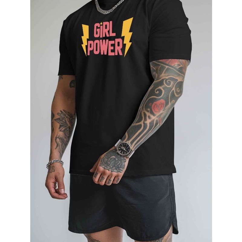 

Men s Summer Short Sleeve T-Shirt with Letter Print - Power Brand Logo-Like Design, Round Neck Casual Tee, Breathable & Lightweight for Gym 4XL чорний
