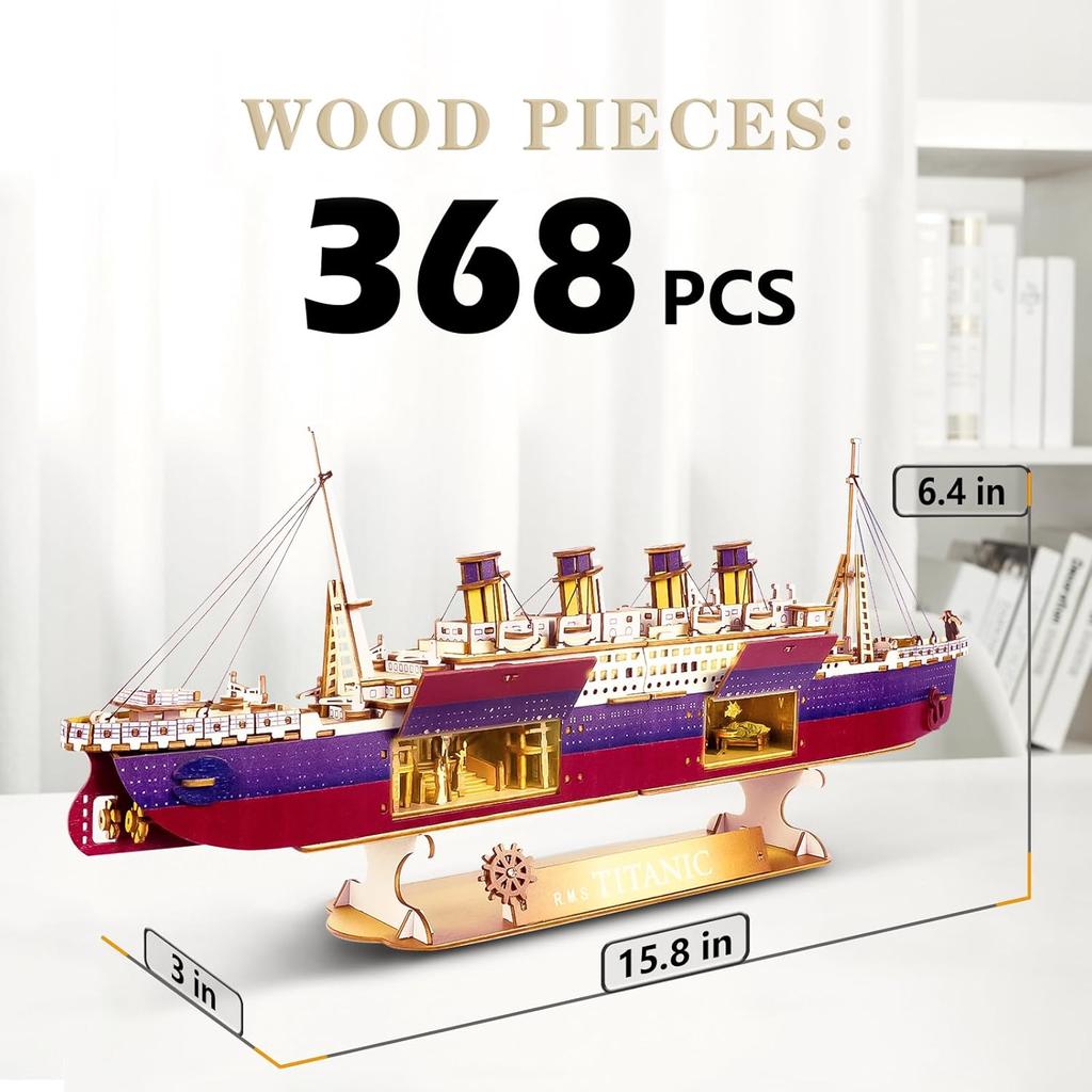 Titanic Wooden Building Block Toys LED Version Model Assembly Set For Home Desktop Decoration Gifts For Couples Women Kids 12+