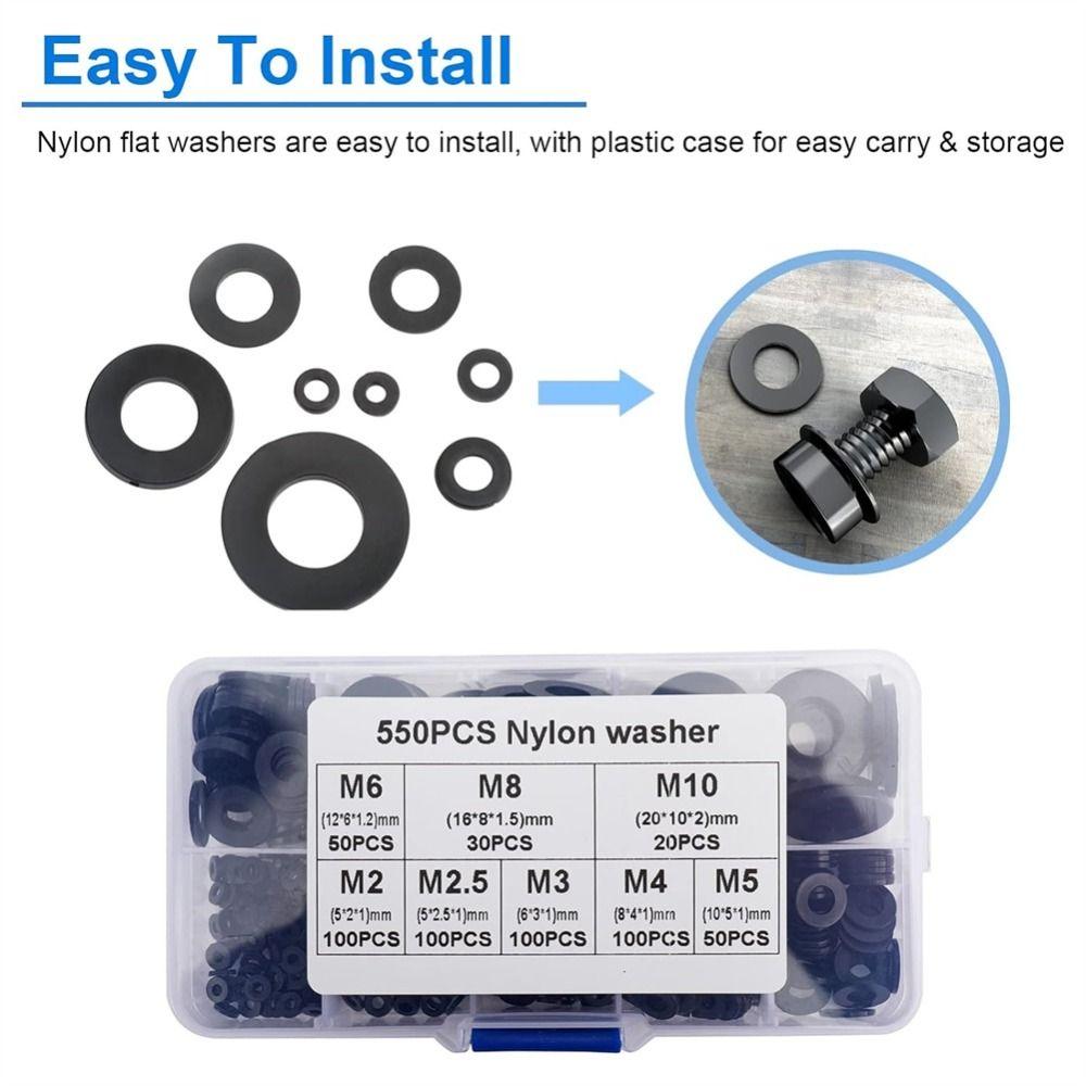 550Pcs Black Flat Washer Assortment Kit Sealing Washers for Screw Bolt  Electrical Connection