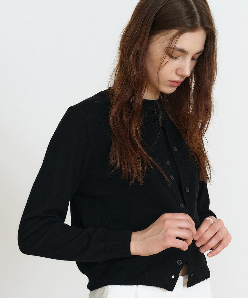 MAKE A TOAST Button Cardigan & Sleeveless Set (Black) Mbfsnt001Bk