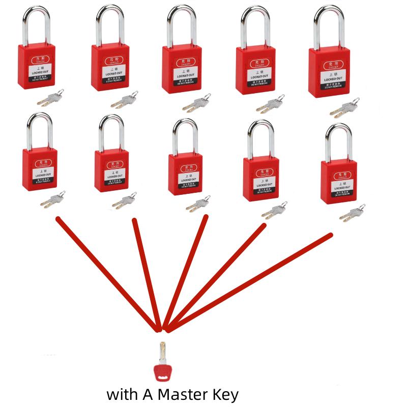 10-pieces 6*38MM Steel Shackle KD KA Dustproof Safety Padlocks with Master Key for Lockout Tagout 10-pieces KD-3