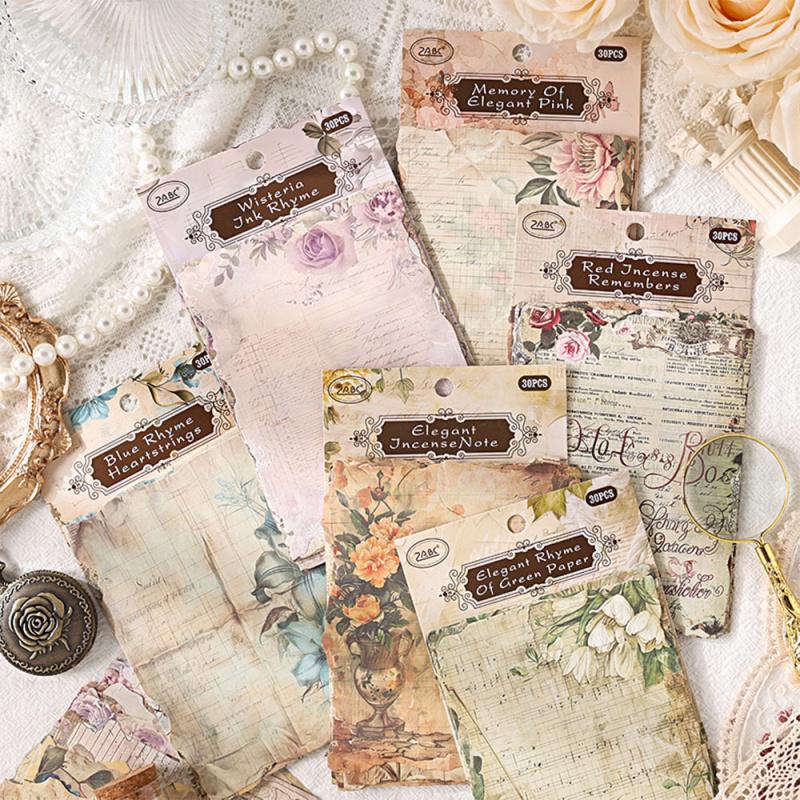 30-Sheet Vintage Flower Pattern Scrapbook Paper, Elegant Floral Designs & Smooth Surface, Easy to Cut for Handmade Cards