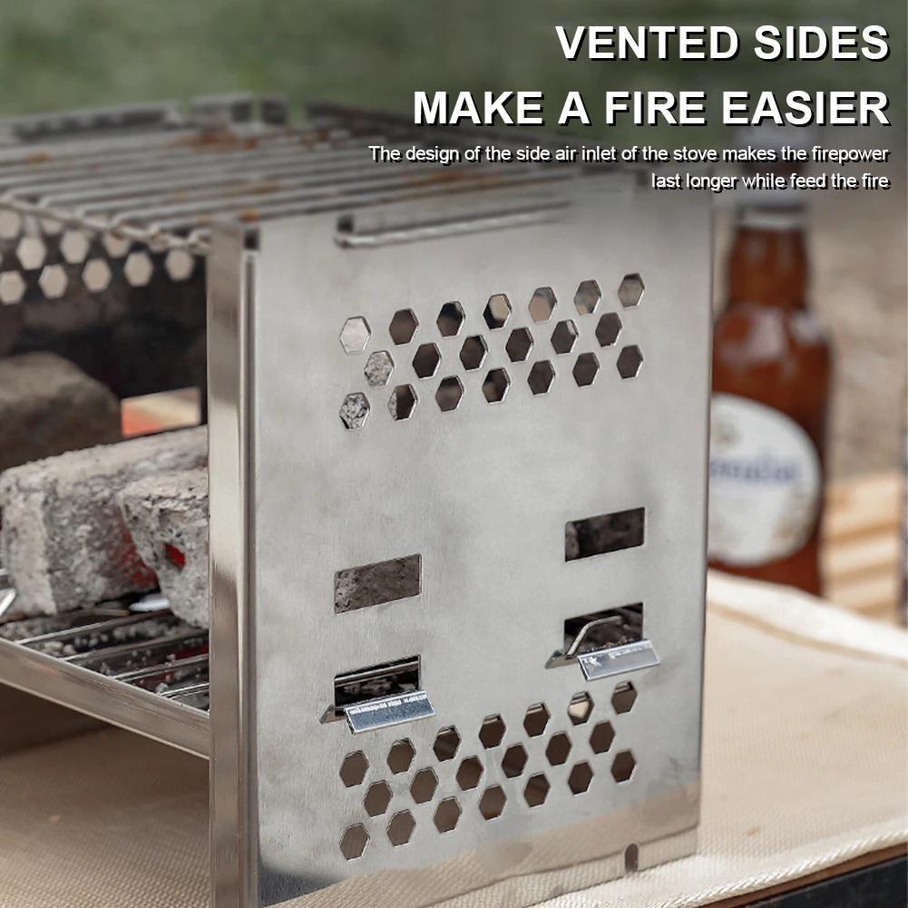 Stainless Steel Folding Barbecue Stove Mini Portable Card Type Charcoal Stove Camping Barbecue Grill BBQ Garden Outdoor Supplies